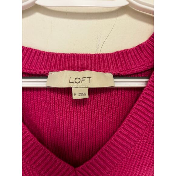 Set of 2 LOFT 100% Cotton Sweaters Size Medium Pink Stripes - Picture 3 of 8